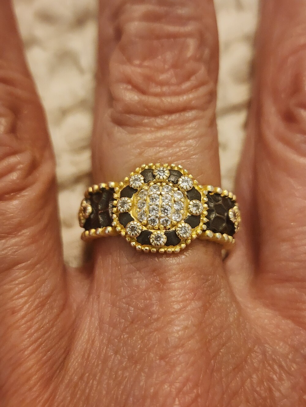Iconic Freida Rothman Black & Gold Ring Sz 8 New Retail $249 Sterling Silver